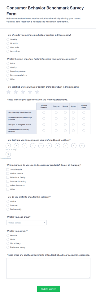 Consumer Behavior Benchmark Survey Form Template