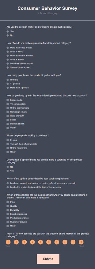 Consumer Behavior Survey Form Template