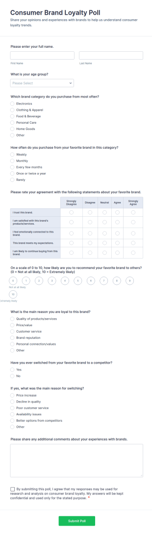 Consumer Brand Loyalty Poll Form Template