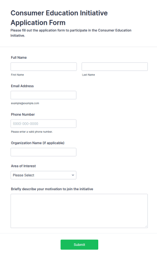 Consumer Education Initiative Application Form Template