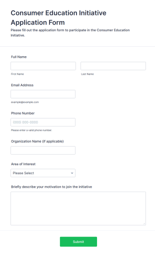 Consumer Education Initiative Application Form Template