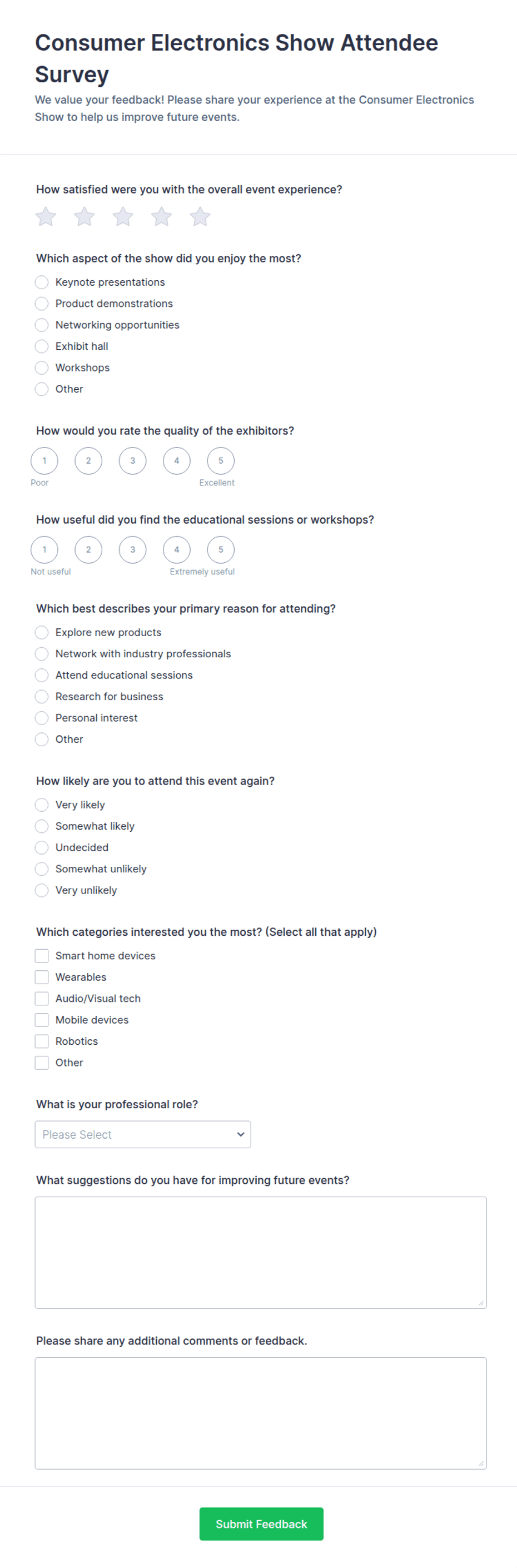 Consumer Electronics Show Attendee Survey Form Template | Jotform
