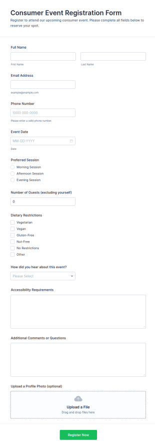 Consumer Event Registration Form Template