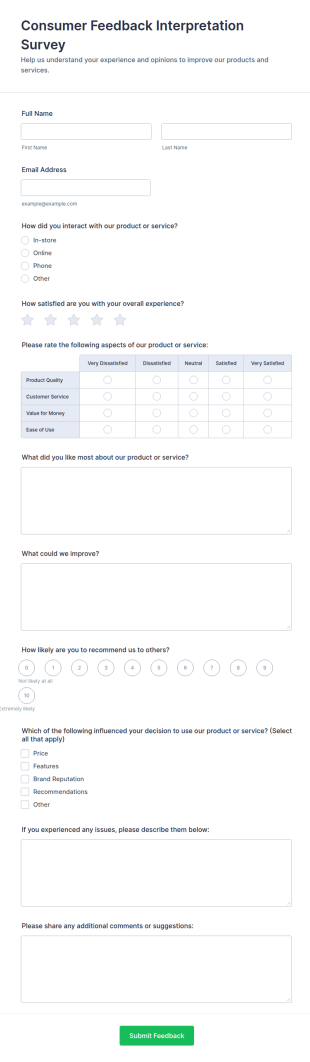 Consumer Feedback Interpretation Survey Form Template