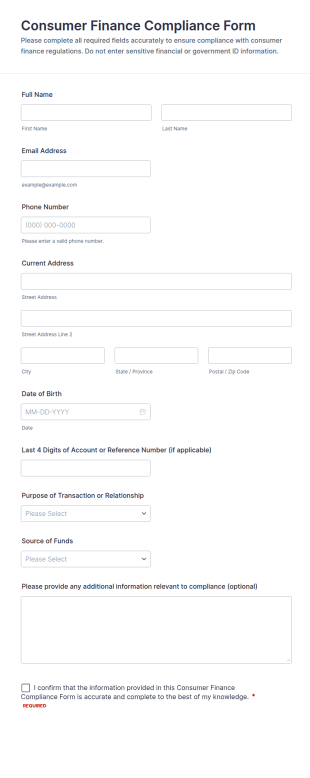 Consumer Finance Compliance Form Template