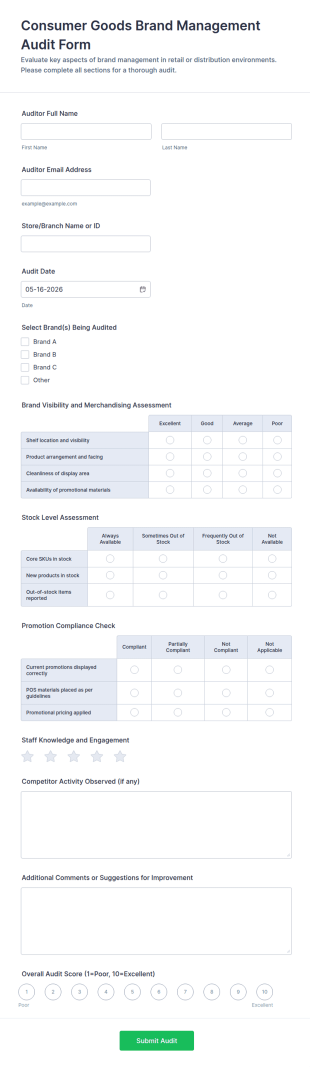 Consumer Goods Brand Management Audit Form Template