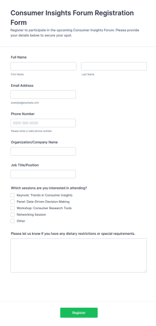 Consumer Insights Forum Registration Form Template
