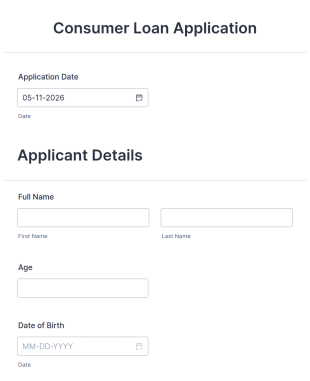 Consumer Loan Application Form Template