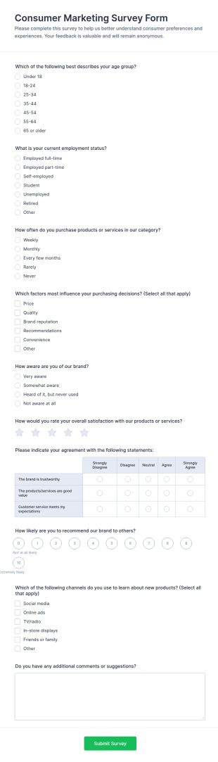 Consumer Marketing Survey Form Template