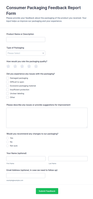 Consumer Packaging Feedback Report Form Template