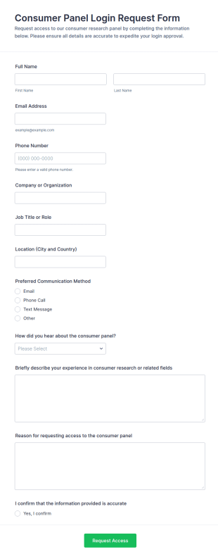 Consumer Panel Login Request Form Template