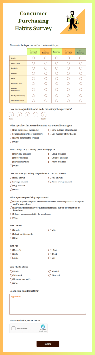 Consumer Purchasing Habits Survey Form Template