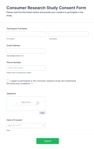 Consumer Research Study Consent Form Form Template