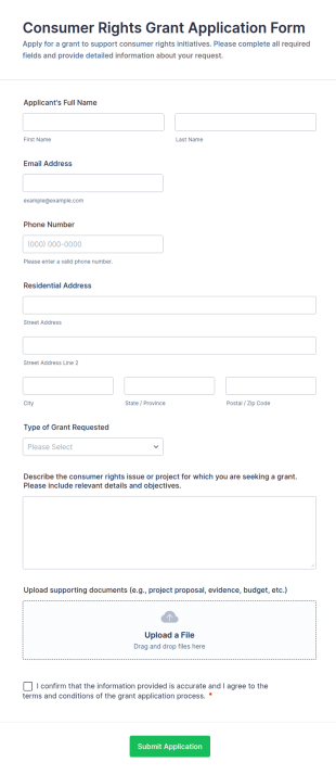 Consumer Rights Grant Application Form Template