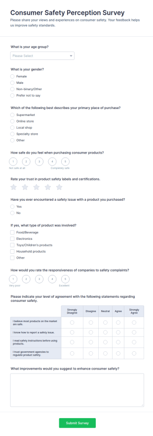 Consumer Safety Perception Survey Form Template