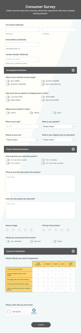 Consumer Spending Survey Form Template