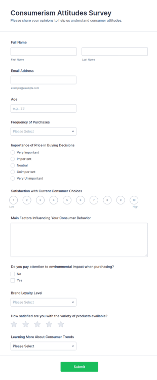 Consumerism Attitudes Survey Form Template