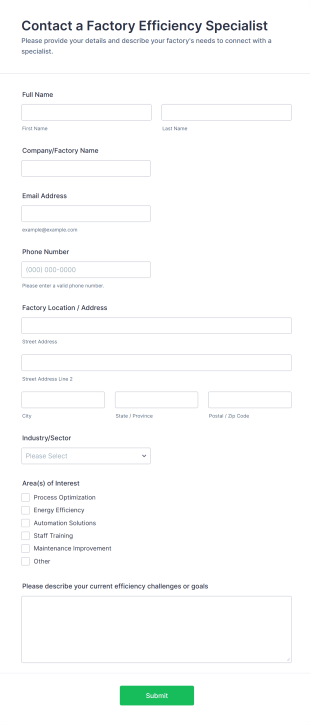 Contact A Factory Efficiency Specialist Form Template