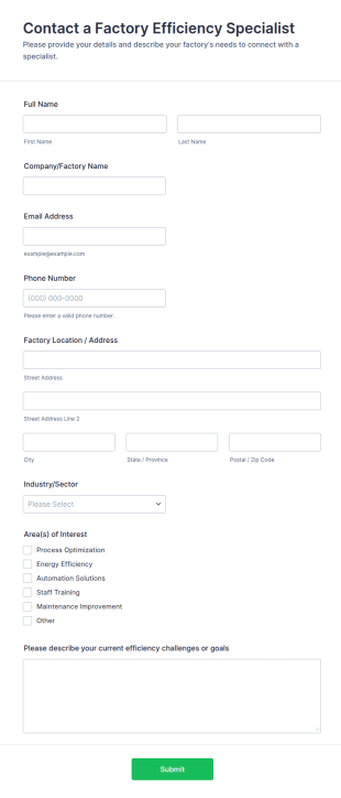 Contact A Factory Efficiency Specialist Form Template