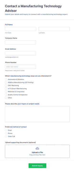 Contact A Manufacturing Technology Advisor Form Template