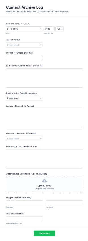 Contact Archive Log Form Template