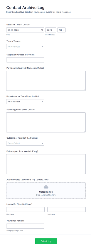 Contact Archive Log Form Template