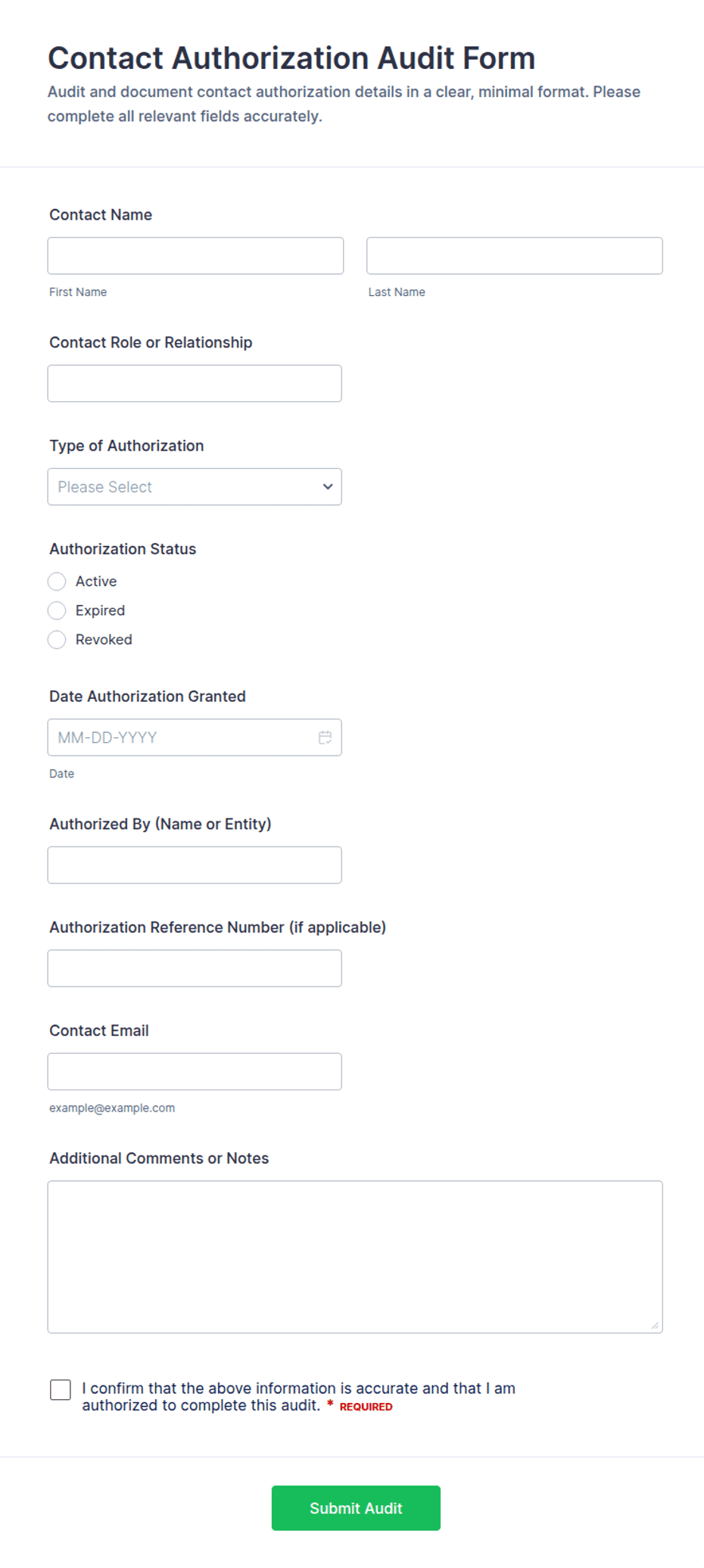 Contact Authorization Audit Form Template | Jotform
