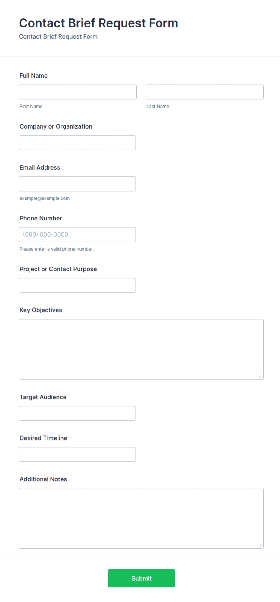 Contact Brief Request Form Template | Jotform