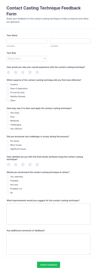Contact Casting Technique Feedback Form Template
