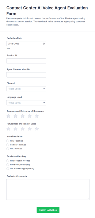Contact Center AI Voice Agent Evaluation Form Template