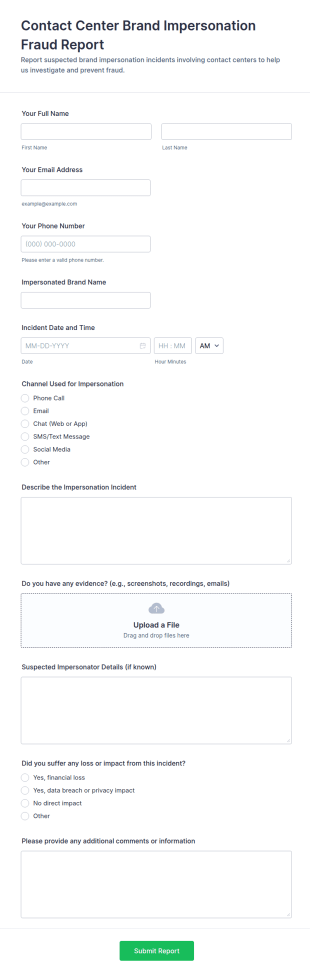 Contact Center Brand Impersonation Fraud Report Form Template