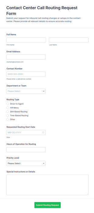 Contact Center Call Routing Request Form Template