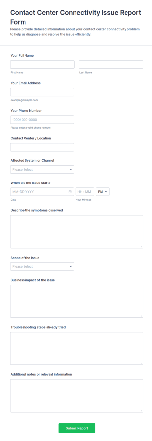 Contact Center Connectivity Issue Report Form Template