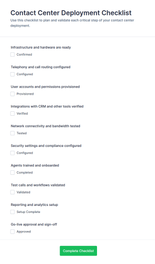 Contact Center Deployment Checklist Form Template