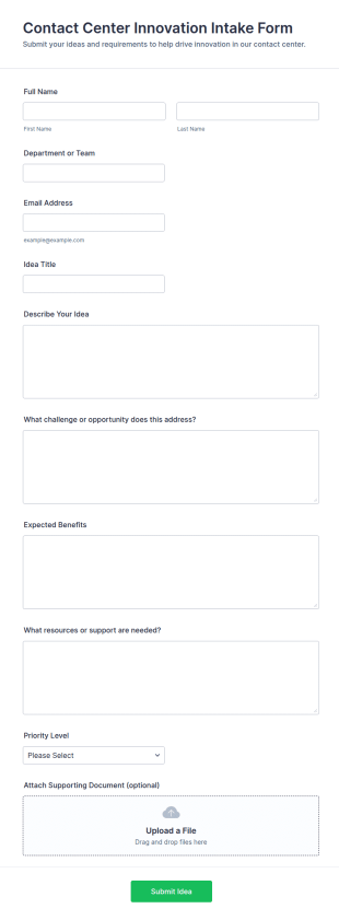 Contact Center Innovation Intake Form Template