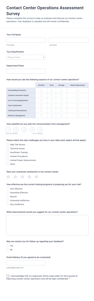 Contact Center Operations Assessment Survey Form Template