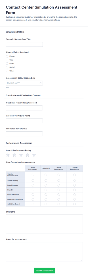 Contact Center Simulation Assessment Form Template