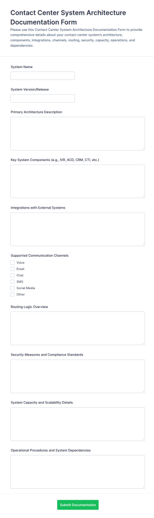 Contact Center System Architecture Documentation Form Template