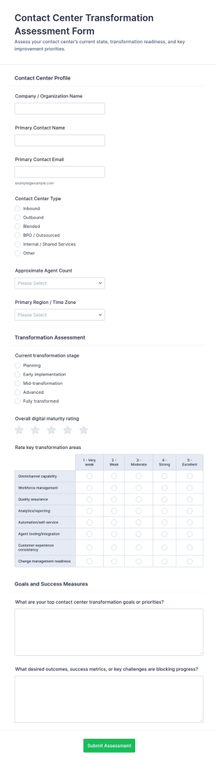 Contact Center Transformation Assessment Form Template