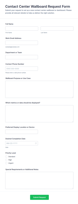 Contact Center Wallboard Request Form Template