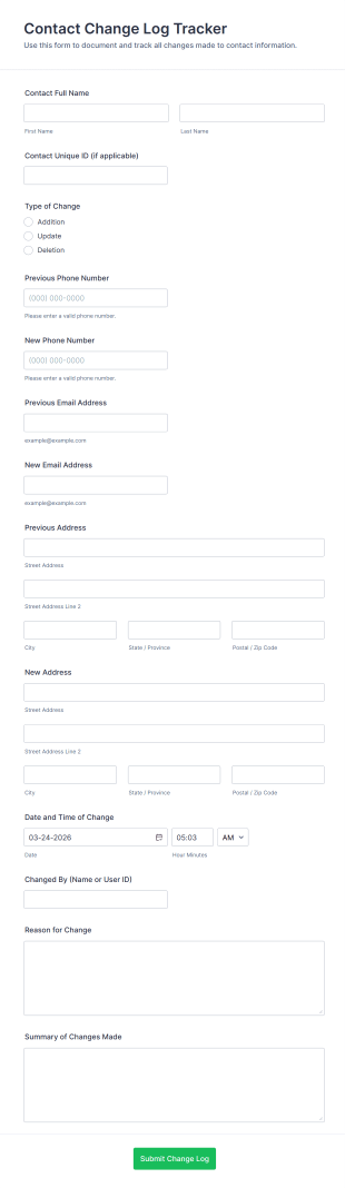 Contact Change Log Tracker Form Template