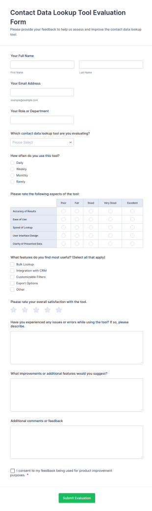 Contact Data Lookup Tool Evaluation Form Template