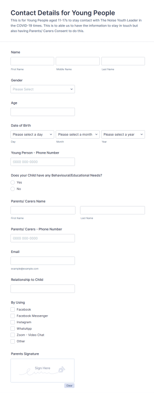 Child Contact Details Submission Form Template