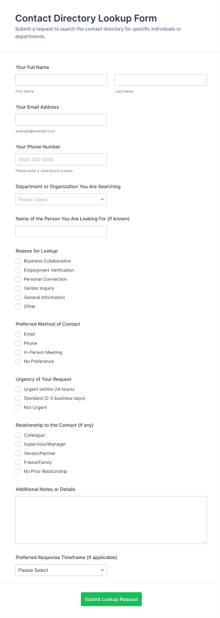 Contact Directory Lookup Form Template