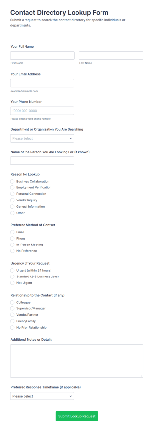 Contact Directory Lookup Form Template