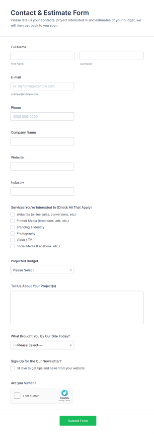Web Design Service Request Form Template