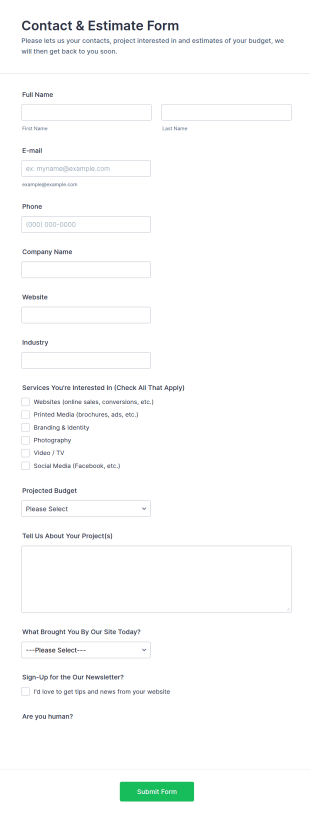 Web Design Service Request Form Template