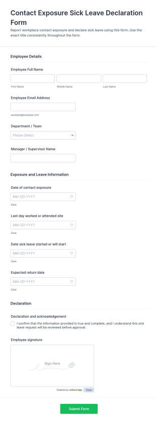 Contact Exposure Sick Leave Declaration Form Template