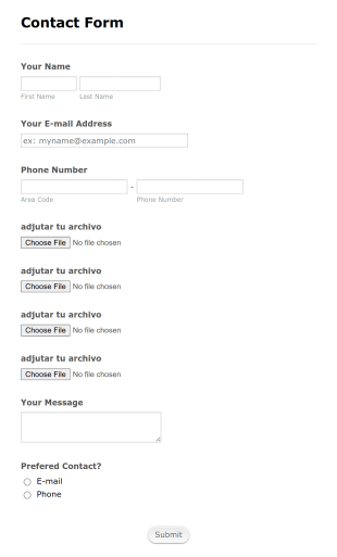 Contact Form With Upload Function Form Template