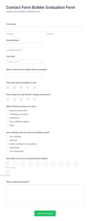 Contact Form Builder Evaluation Form